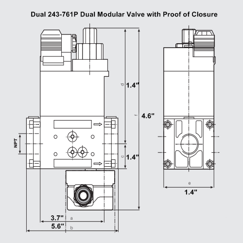 Dungs 243-761P Dual Modular Valve with Proof of Closure Dimensions